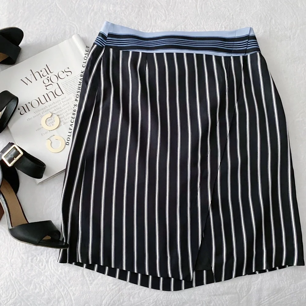 NWOT Ann Taylor Loft Pinstripe Faux Wrap Skirt - Picture 3 of 15
